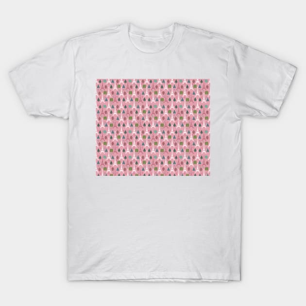 Cutesy Pink Eiffel Tower Pattern T-Shirt by saradaboru